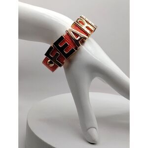 BCBGeneration FEARLESS Slide Charm Leather Snap Cuff Bracelet Pink and RoseGold
